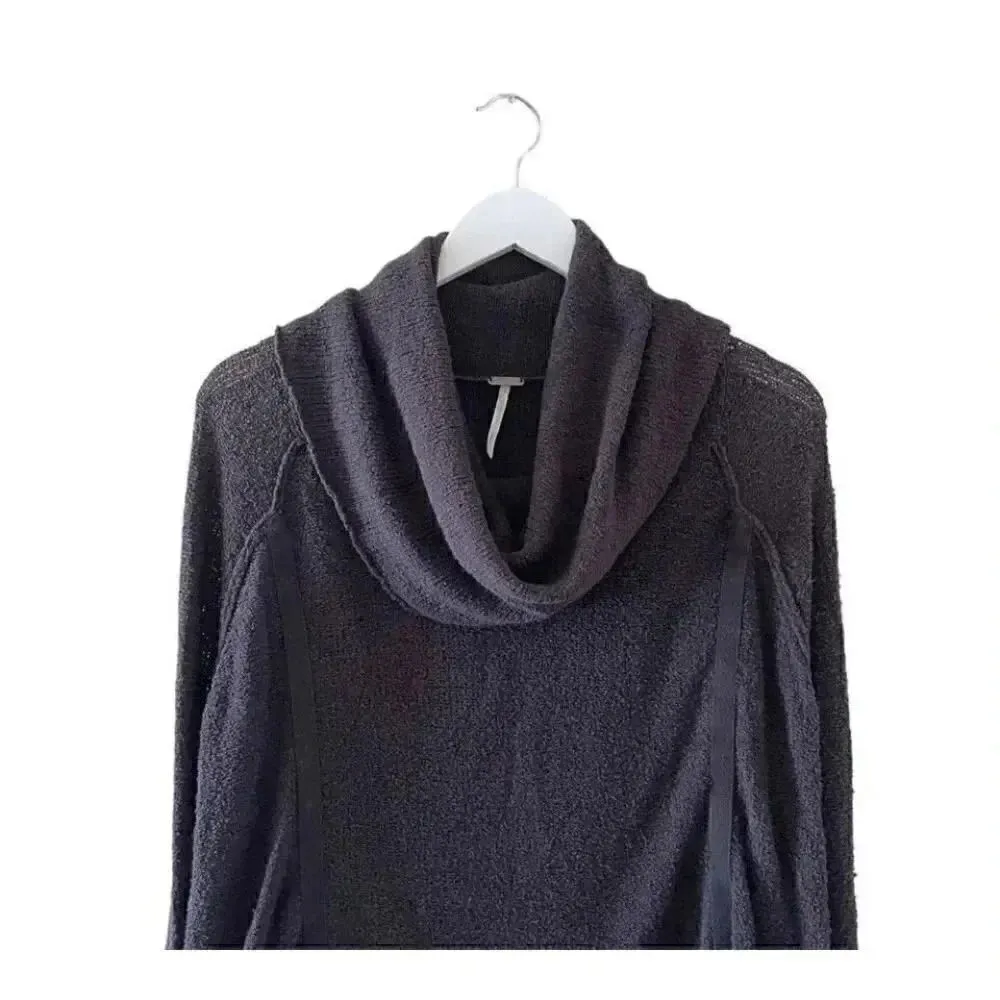 Free People Brown Cowl Neck Sweater High Low Bohemian Festival Gypsy Size S #126 - Image 3