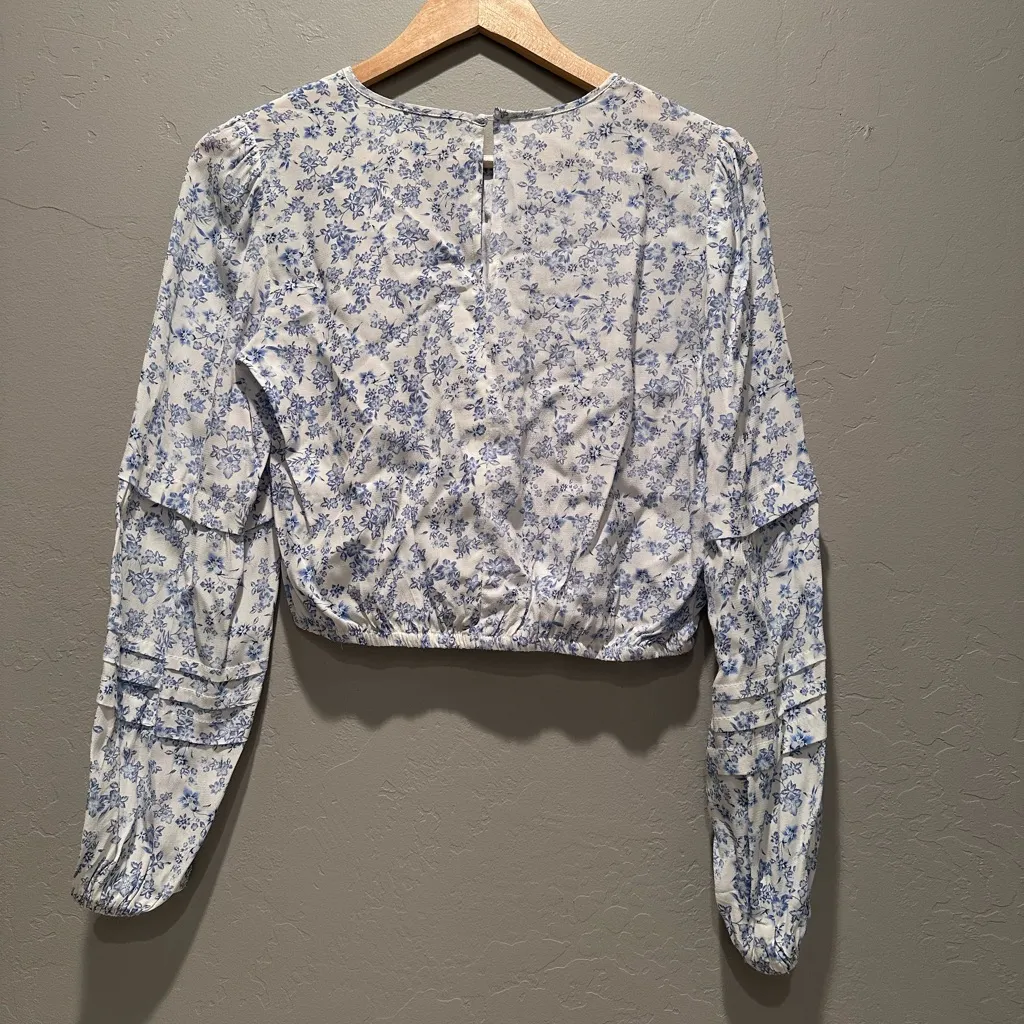Z Supply Nylah Tropez Blue White Floral‎ Long Sleeve Top Size XS - Image 4