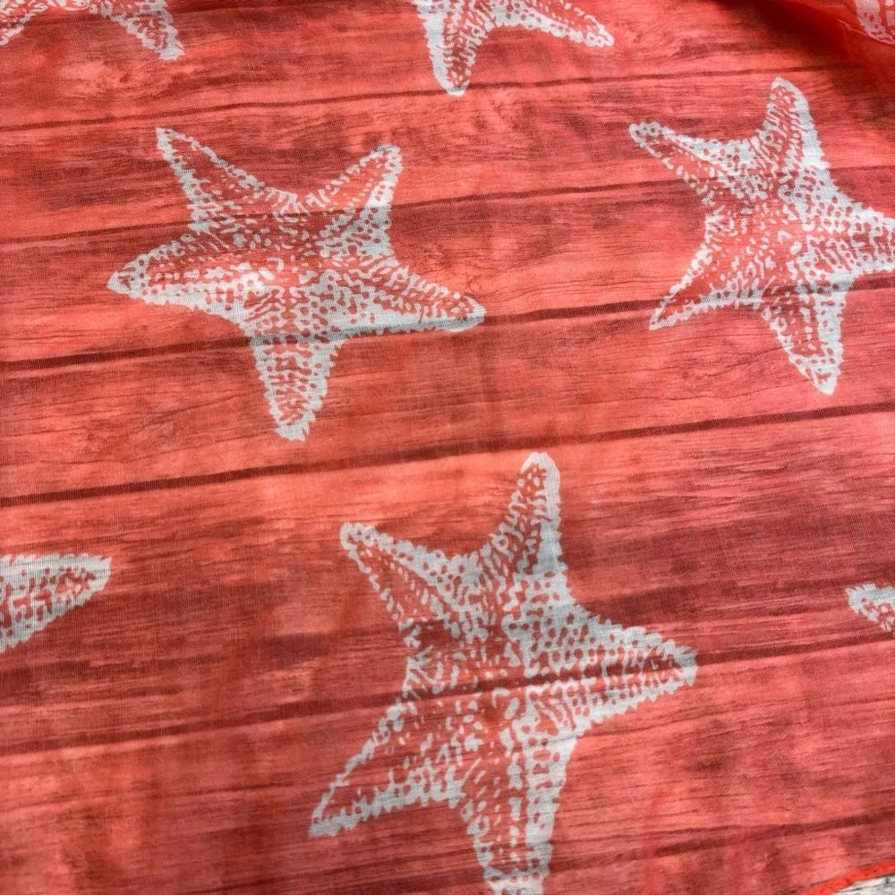 Unbranded Women's Rectangle Starfish Sheer Neck Scarf Coral Salmon Pink White OS - Image 4