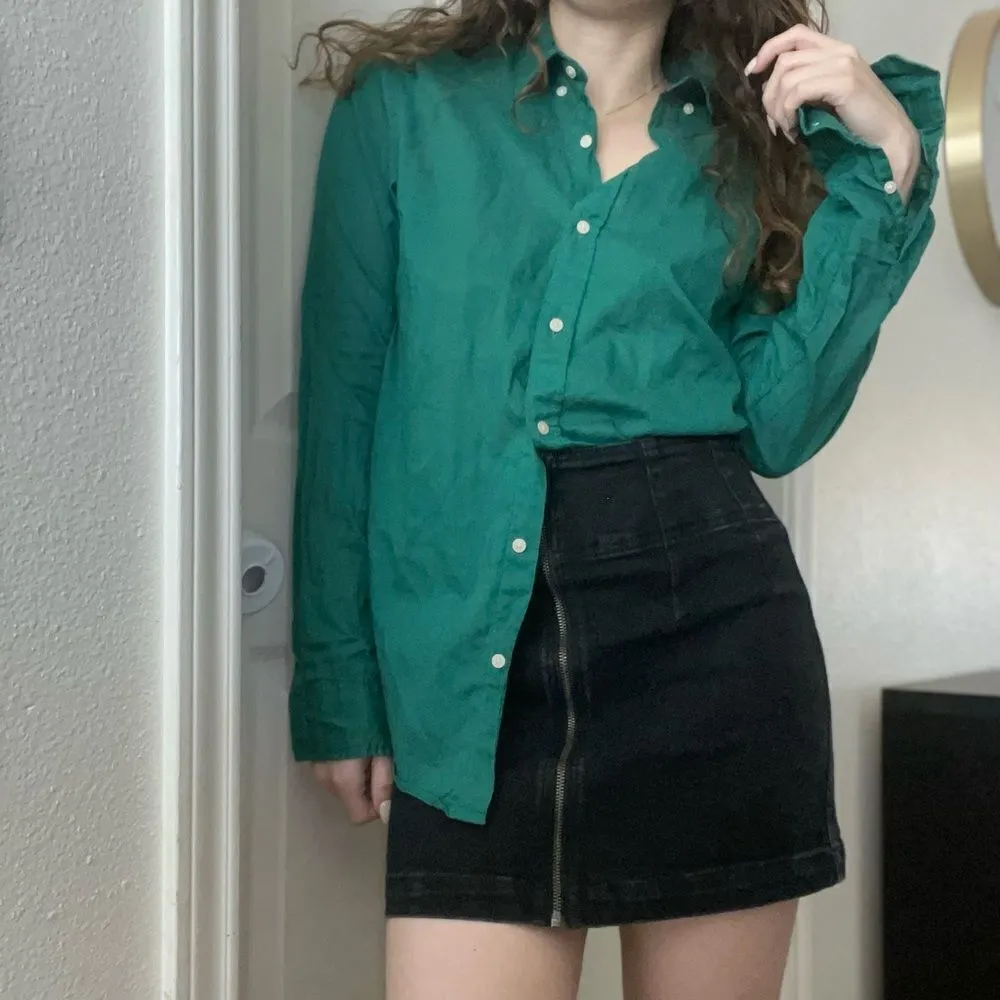 Zara Cotton Button Up Long Sleeve Tshirt Size Small Green‎ - Image 3