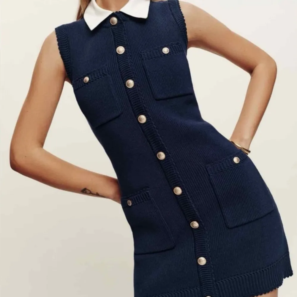 Reformation Catalina Cotton Sweater Mini Dress in Navy Size L - Image 4