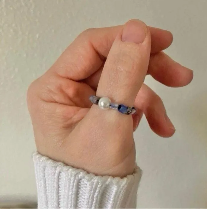 “Moxie” Pearl Bead Fidget Ring Seed Bead Spinner Tactile Elastic Boho - Image 9