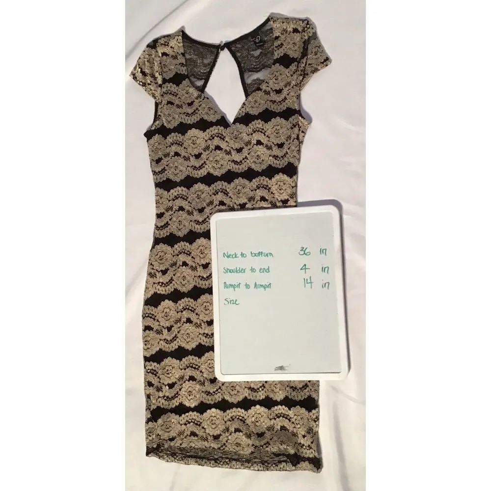 Windsor -Party Dress Vintage - Fully Lined With A Black Sheath Overlay Gold Lace - Image 3