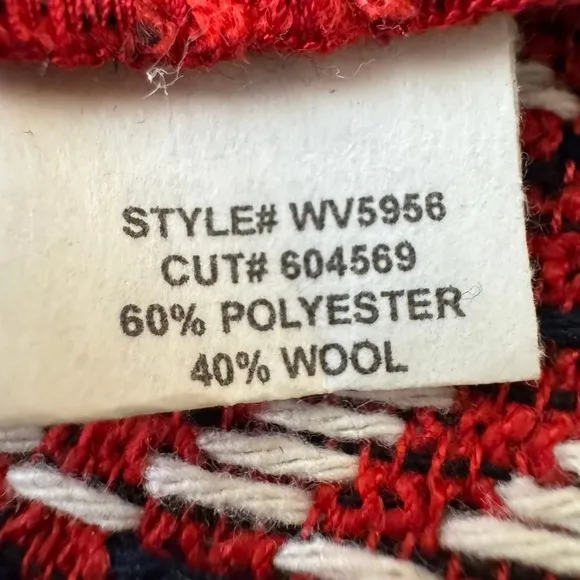 Eva Franco Red Blue White Geometric Print Wool Poly Blend Pencil Skirt With Slit Size 2 - Image 4