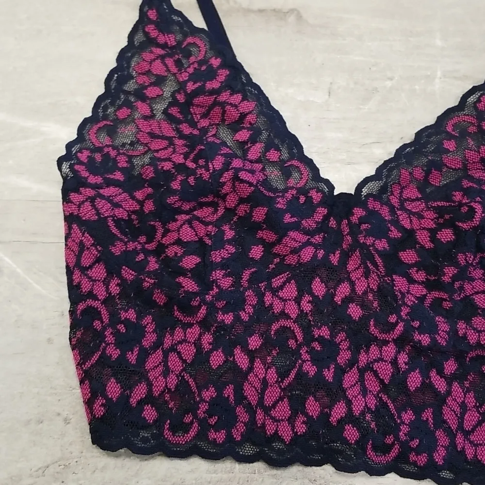 💕HANKY PANKY💕 Cross-Dye Retro Longline Wireless Lace Bralette Navy Purple NWT - Image 6