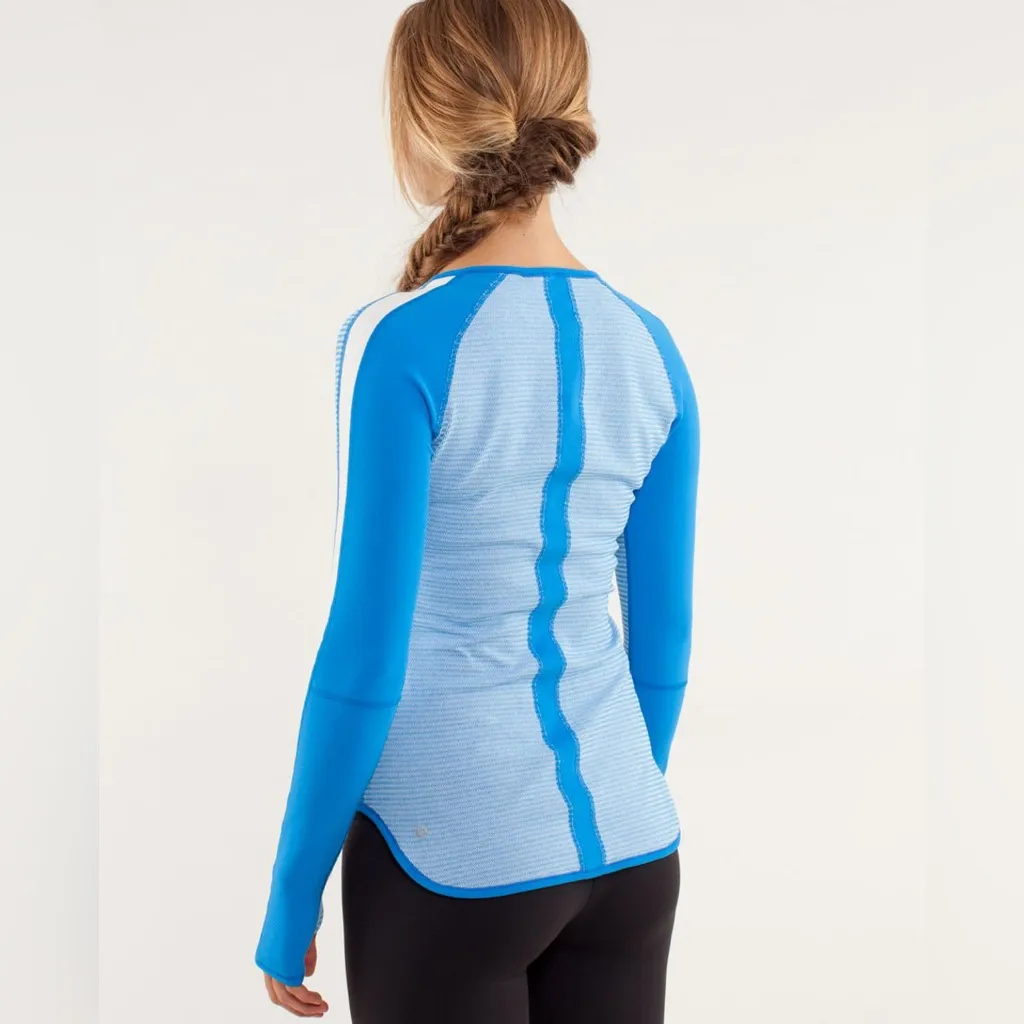 Lululemon Reversible Blue Striped Runder Under Long Sleeve - Image 2