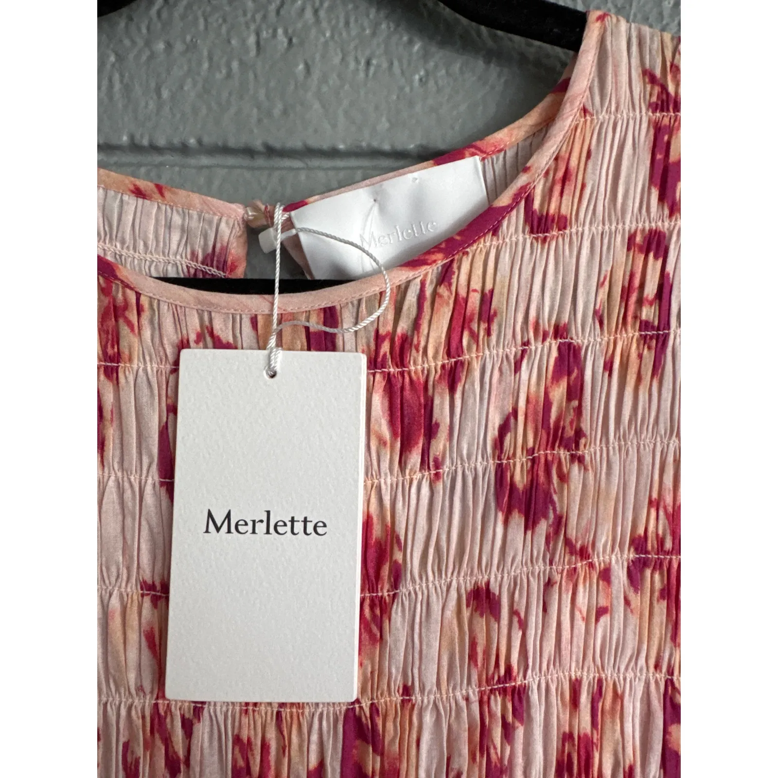 NWT Women's Merlette Stijl Midi Cotton Voile Dress in Orchid Ikat Floral size L Pink Size L - Image 3