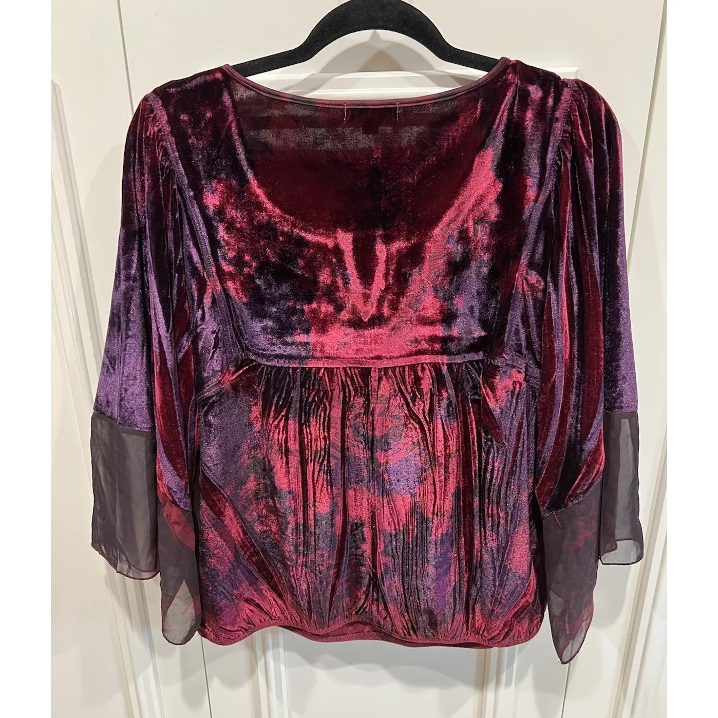 One World Velvet Embroidered Top Size Large Burgundy Purple Fairy Grunge Regal - Image 4