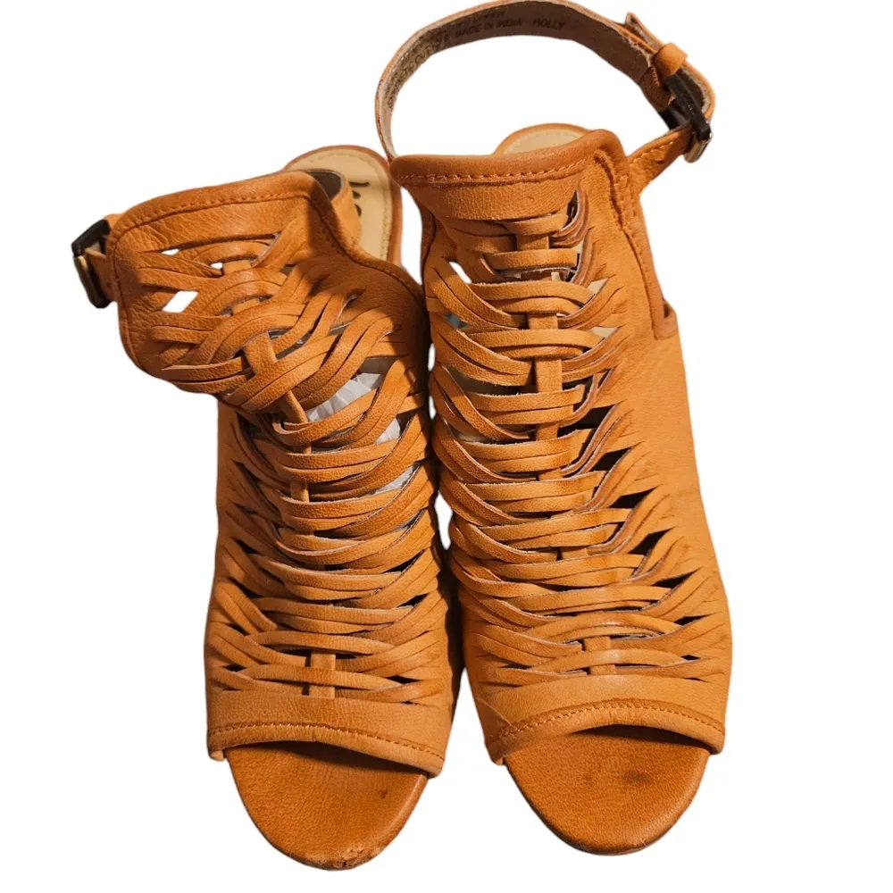 Sam Edelman | Holly | Leather Orange woven peep toe with wooden block heel - Image 2