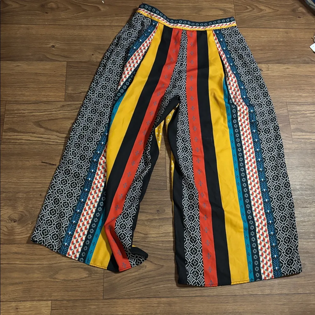 Jealous Tomato Multicolor Patterned Wide Leg Palazzo Flare Pants Office Boho - Image 4