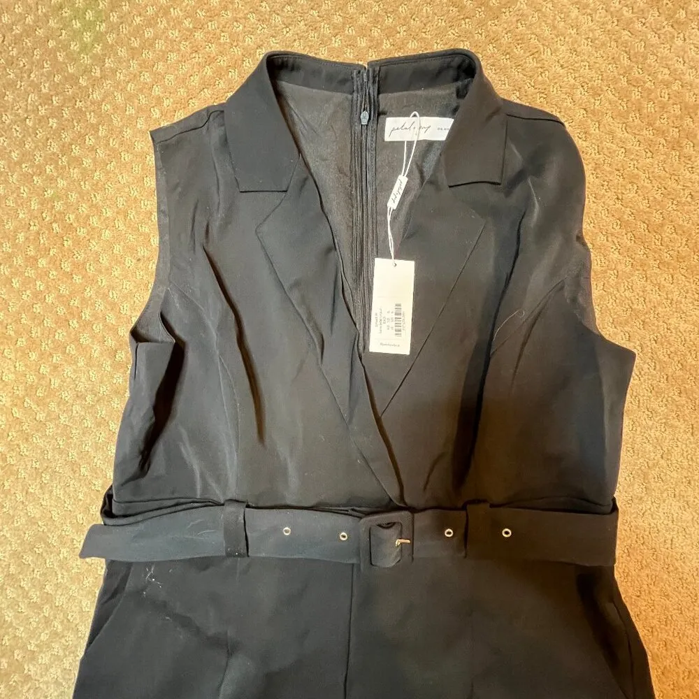 PETAL + PUP SIENNA BELTED JUMPSUIT Black SZ XL Wide Leg Sleeveless Formal V-Neck - Image 6