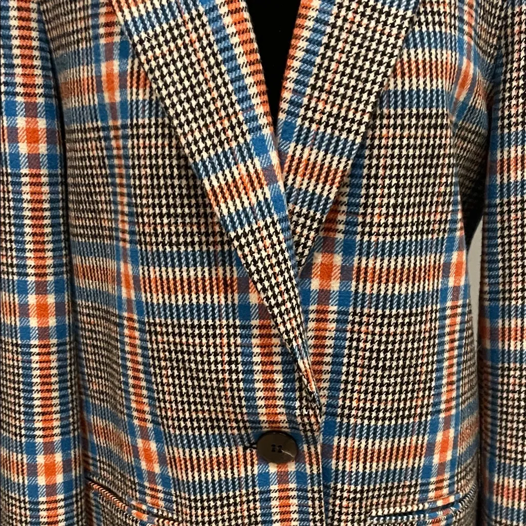 Plaid Long Coat with Blue and Orange Accents like new - Image 3