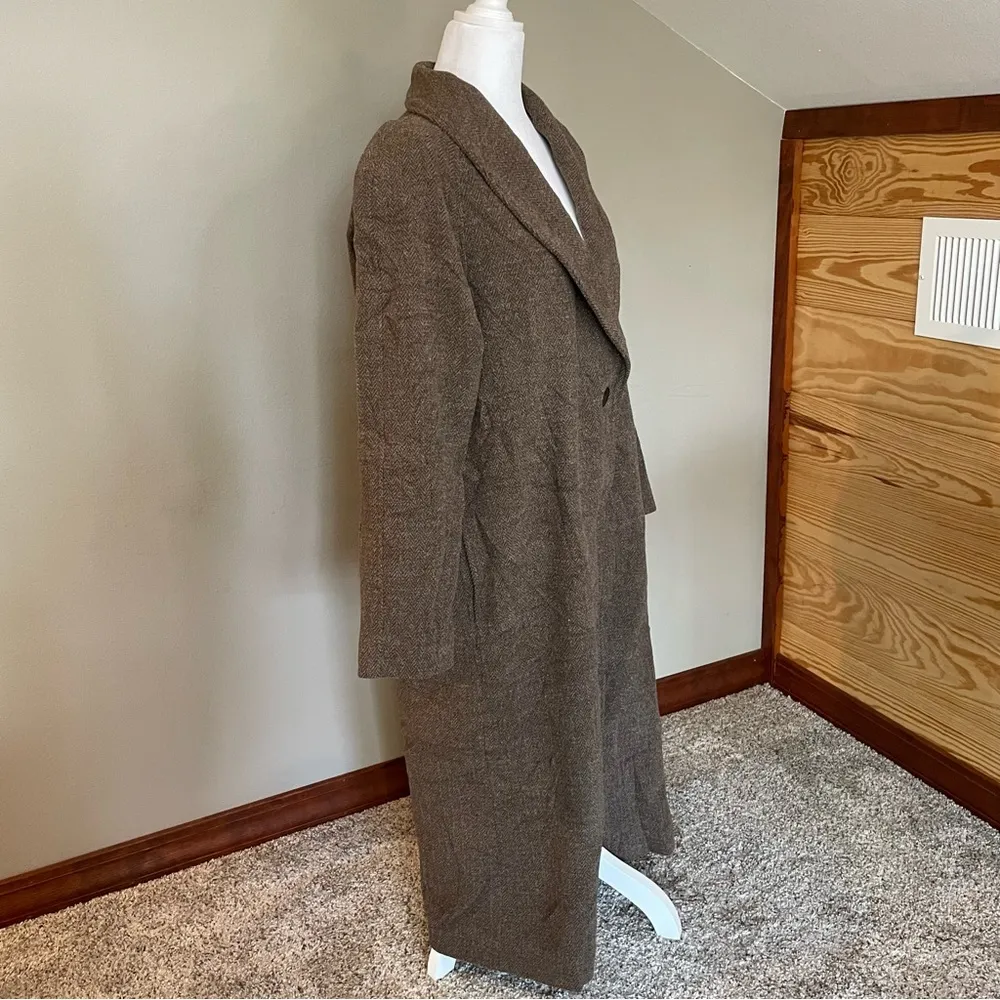 Peruvian Connection Alpaca Wool Brown Herringbone Maxi Coat Large - Image 3