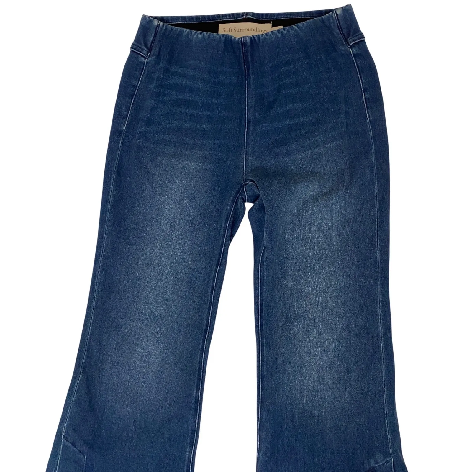 Soft Surroundings Flare Leg Jeans Dark Wash Split Hem Elastic Waist Women XS - Image 12