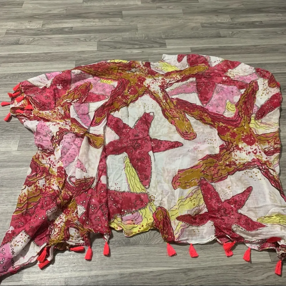 Paradise USA Star fish Red Yellow with Neon Pink Tassels Swim Suit Cover Up Size undefined - Image 6