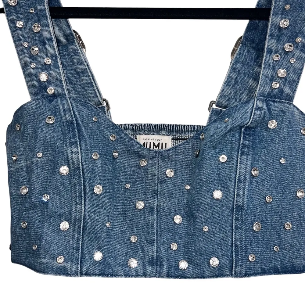 NEW NWOT  Shaina Rhinestone Embellished Crop Top Indigo Denim - Image 7