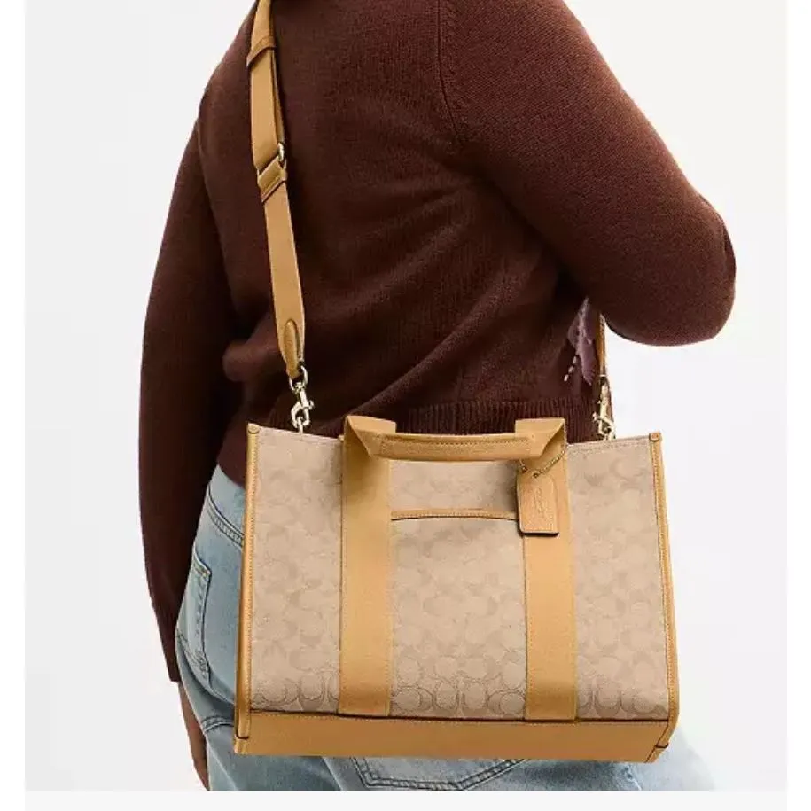 🔥🎁NWT! Coach Smith Tote Bag in Sig Jacquard Canvas Khaki Multi CY367 Msrp:$428 - Image 9