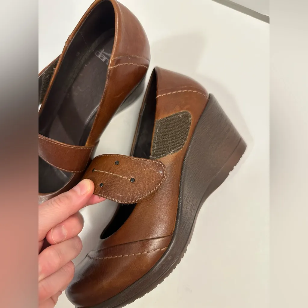 Dansko Leather Burnished Nappa Wedge Mary Janes Brown Size EU 37 - Image 12