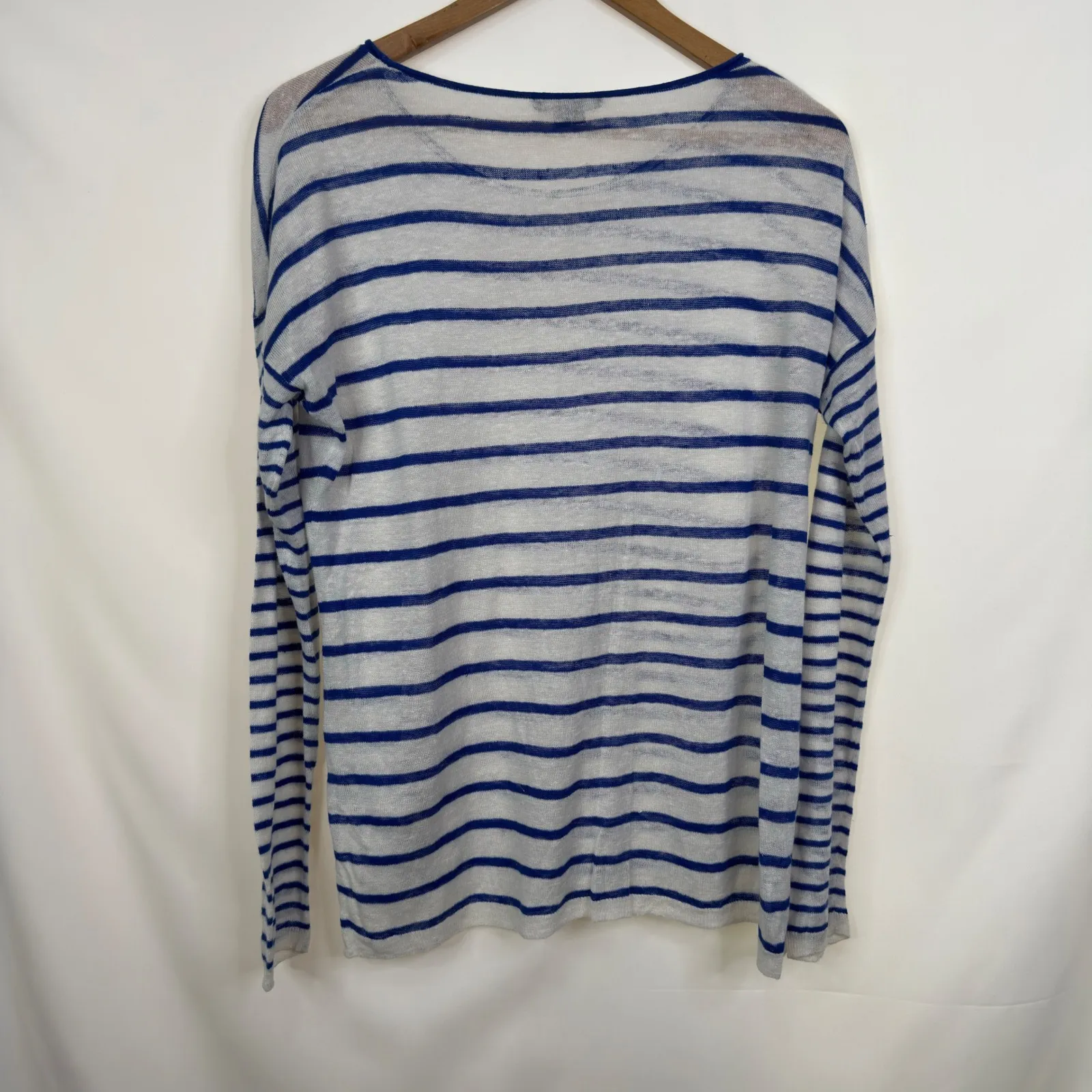 Vince Linen Striped Sheer Knit Long Sleeve Top Women's Size M - Image 6
