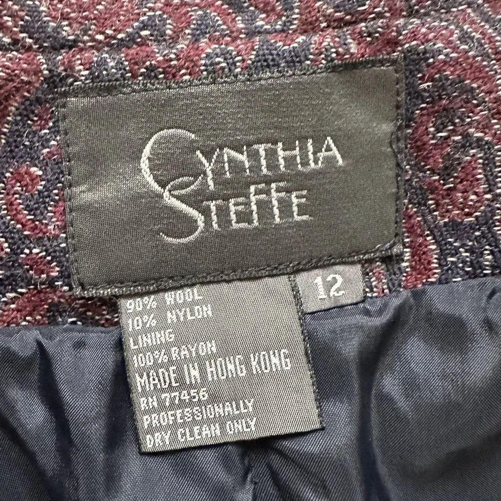 Vintage Paisley Blazer Size 12 Navy Red Wool Gold Statement Button Office - Image 7