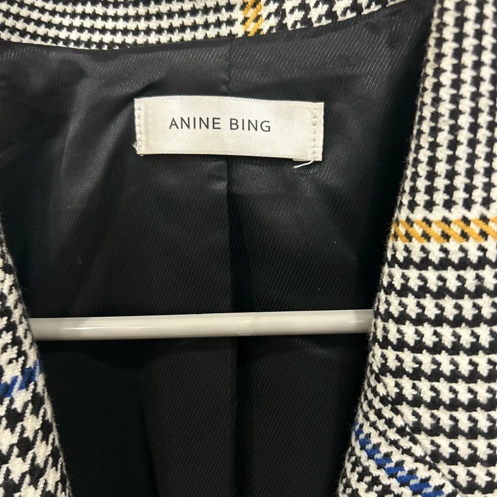 Anine Bing Madeleine Houndstooth Double-Breasted Blazer Size small - Image 6