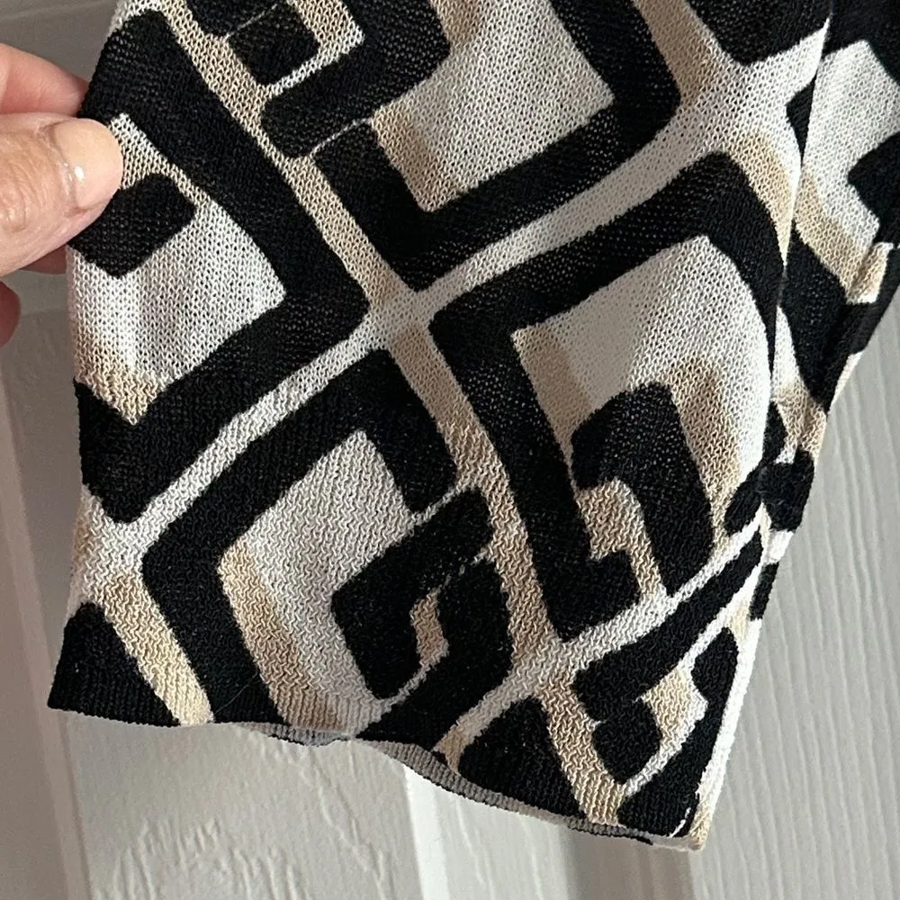 Chico’s Geometric Patterned Black and White Women's Open Sweater - Size 2 - Image 5