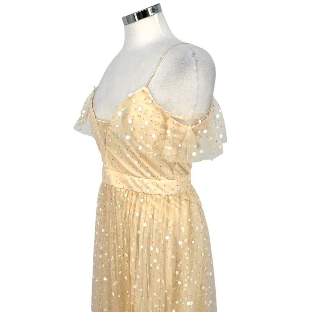 The Vintage Shop Sparkled Mesh Overlay Prom Party Dress Cream Gold Size Medium - Image 7