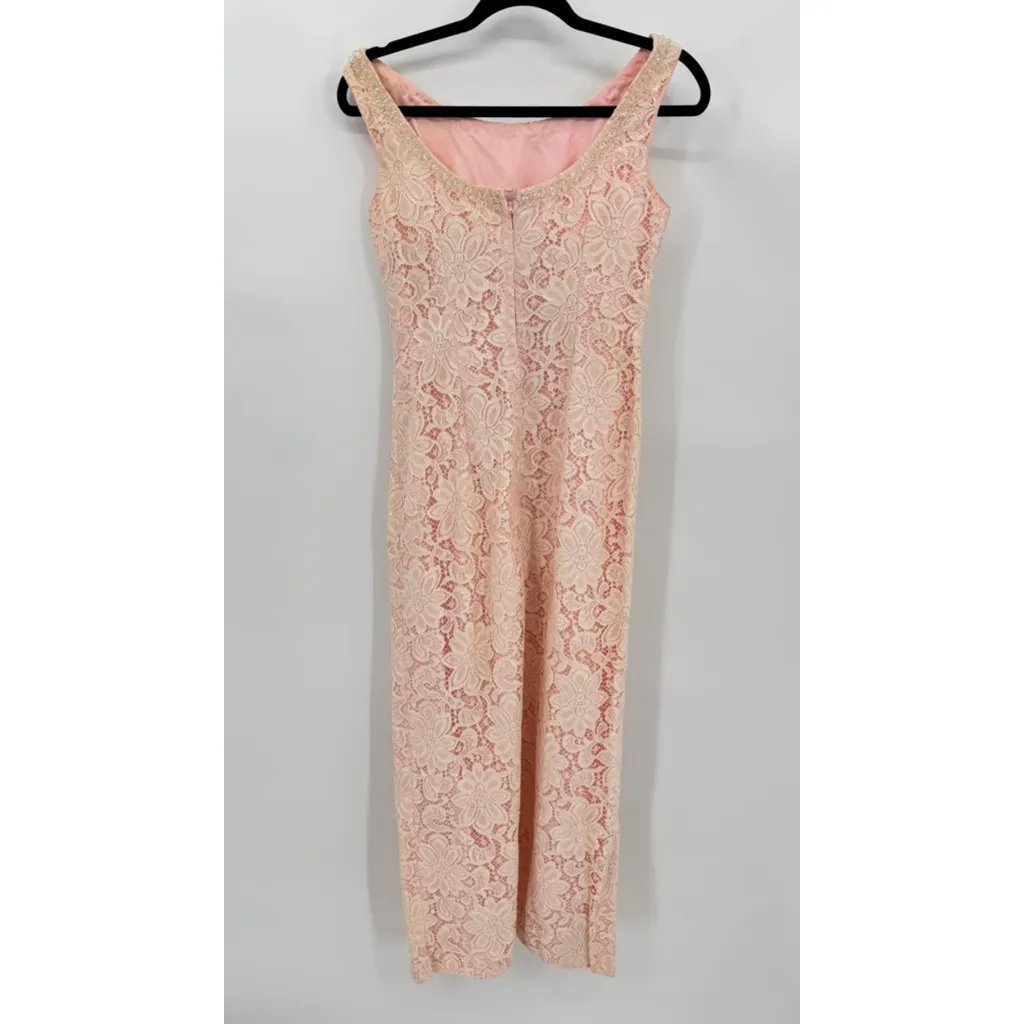 Vintage 80s Pink with Ivory Lace 2 Piece Set Dress & Long Jacket Beaded READ - Image 6