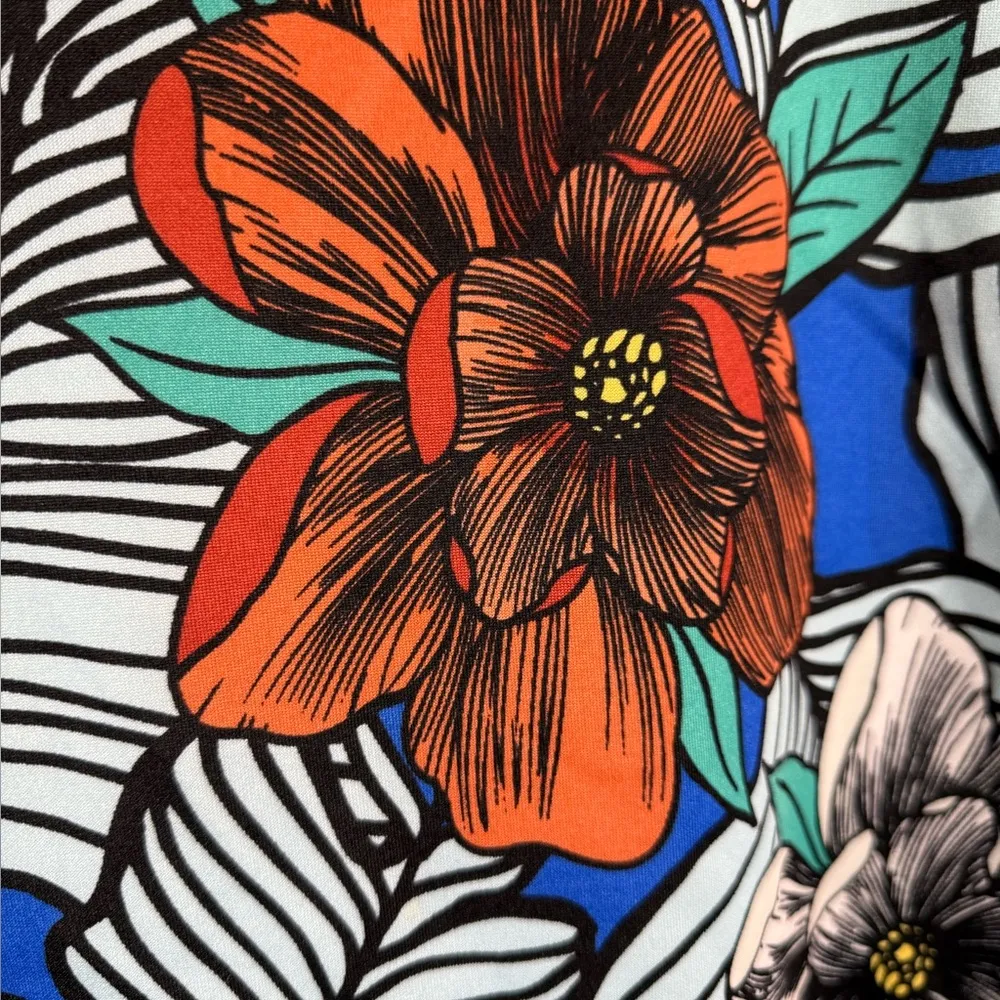 Modest Large NYCC Blue Floral Tropical Leaf Print Stretch Pencil Skirt Retro Mod - Image 3