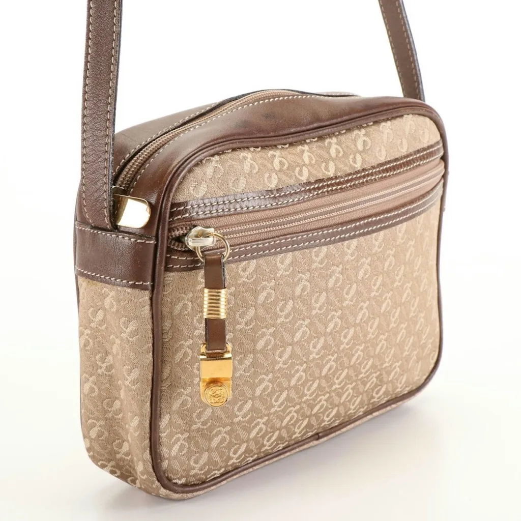 VINTAGE LOEWE BROWN LOGO CANVAS WITH LEATHER TRIM CROSSBODY BAG - Image 6