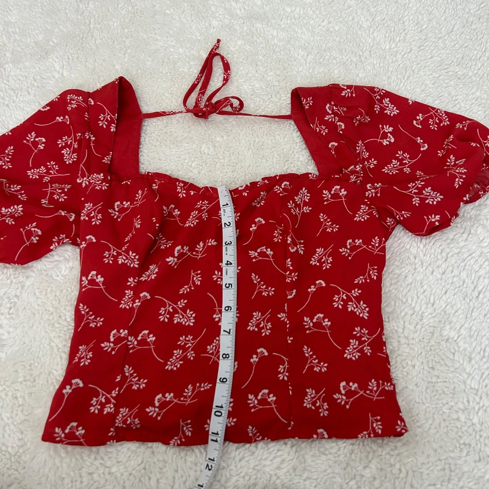 Abercrombie &‎ Fitch Crop Top XS Red Floral Mini Cottagecore Boho Flirty Girly - Image 3