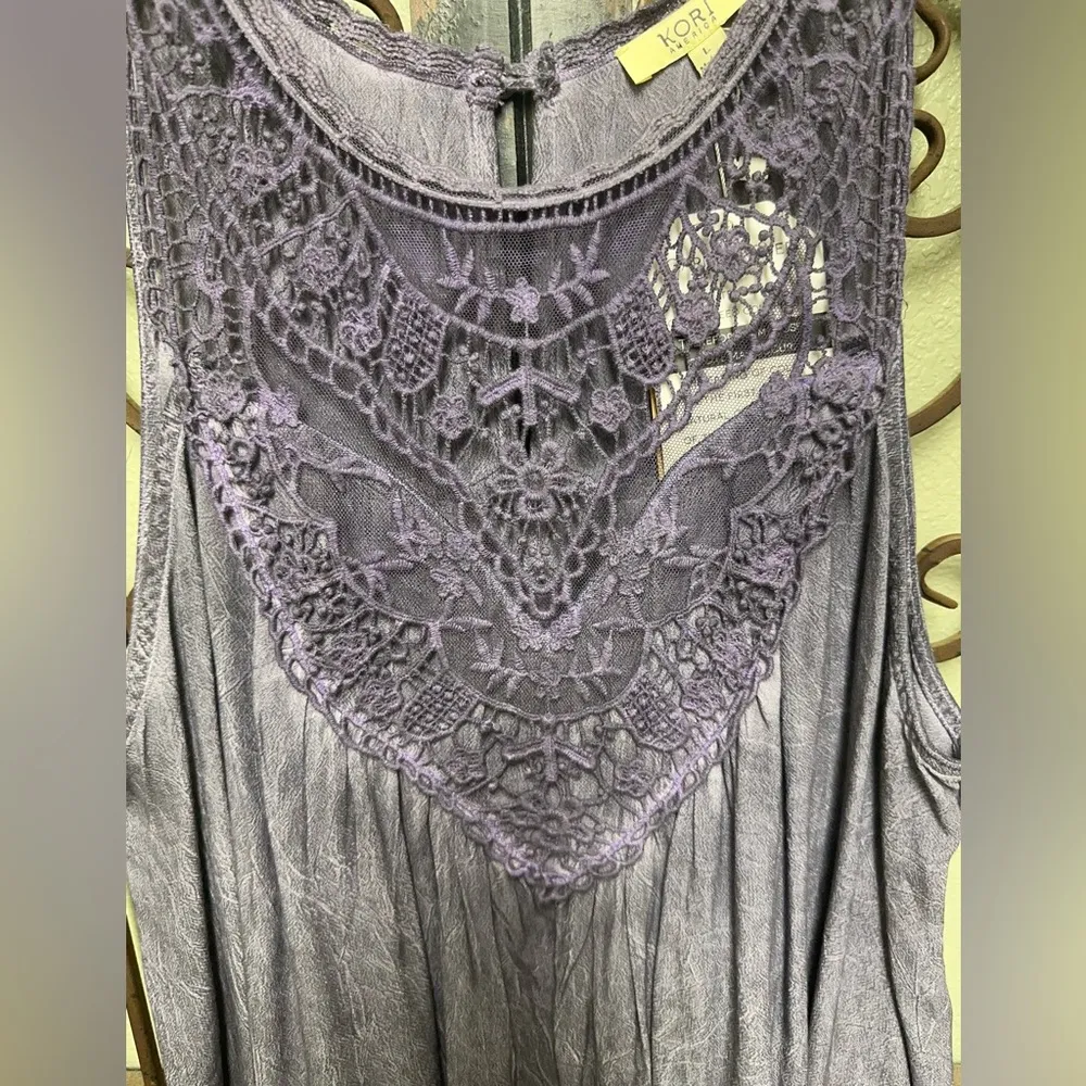 Kori purple crochet neck Trapeze midi dress - Image 4