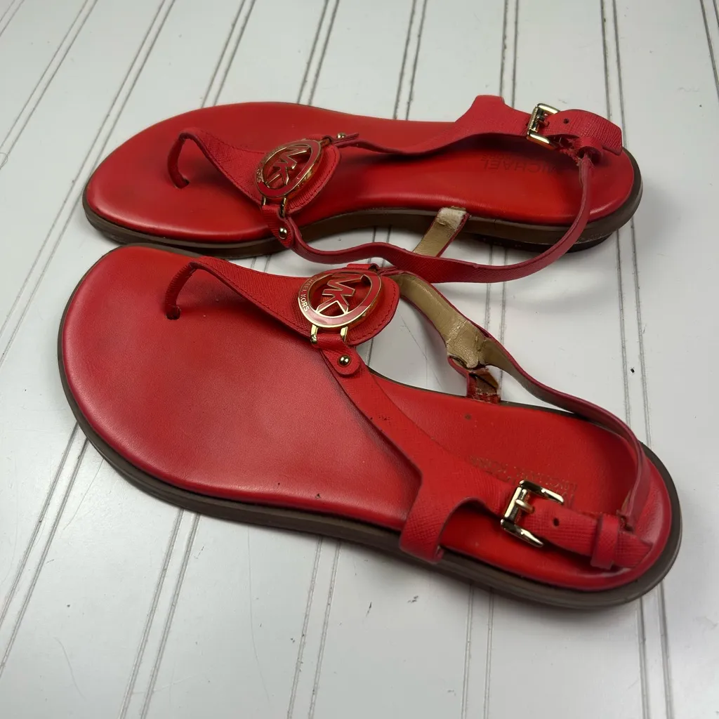 Michael Kors Red Flat Sandals MK Logo Slingback Women’s 6.5 - Image 9