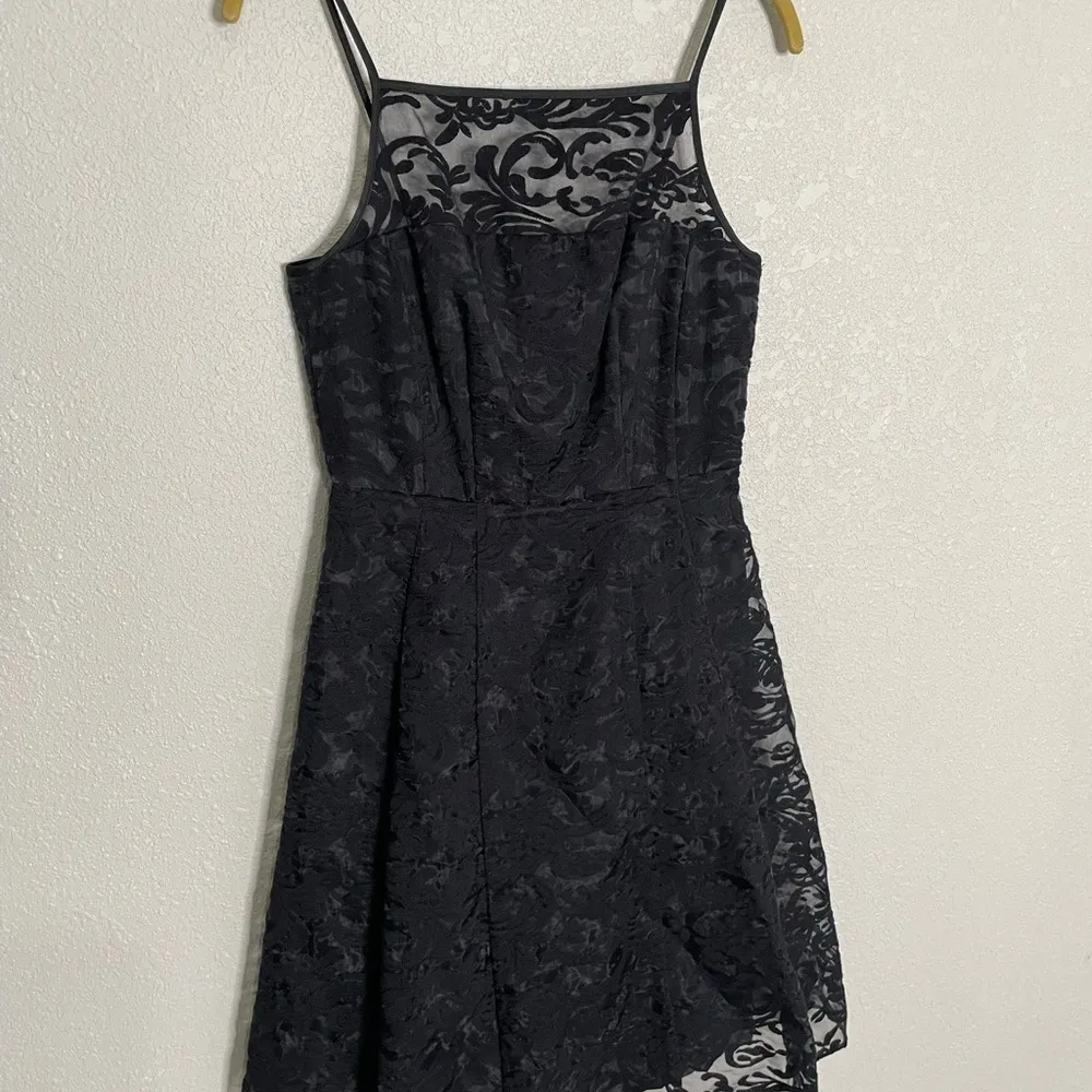 Calvin Klein Black Lace Overlay Fit Flare Cocktail Dress Formal 2 Petite - Image 4