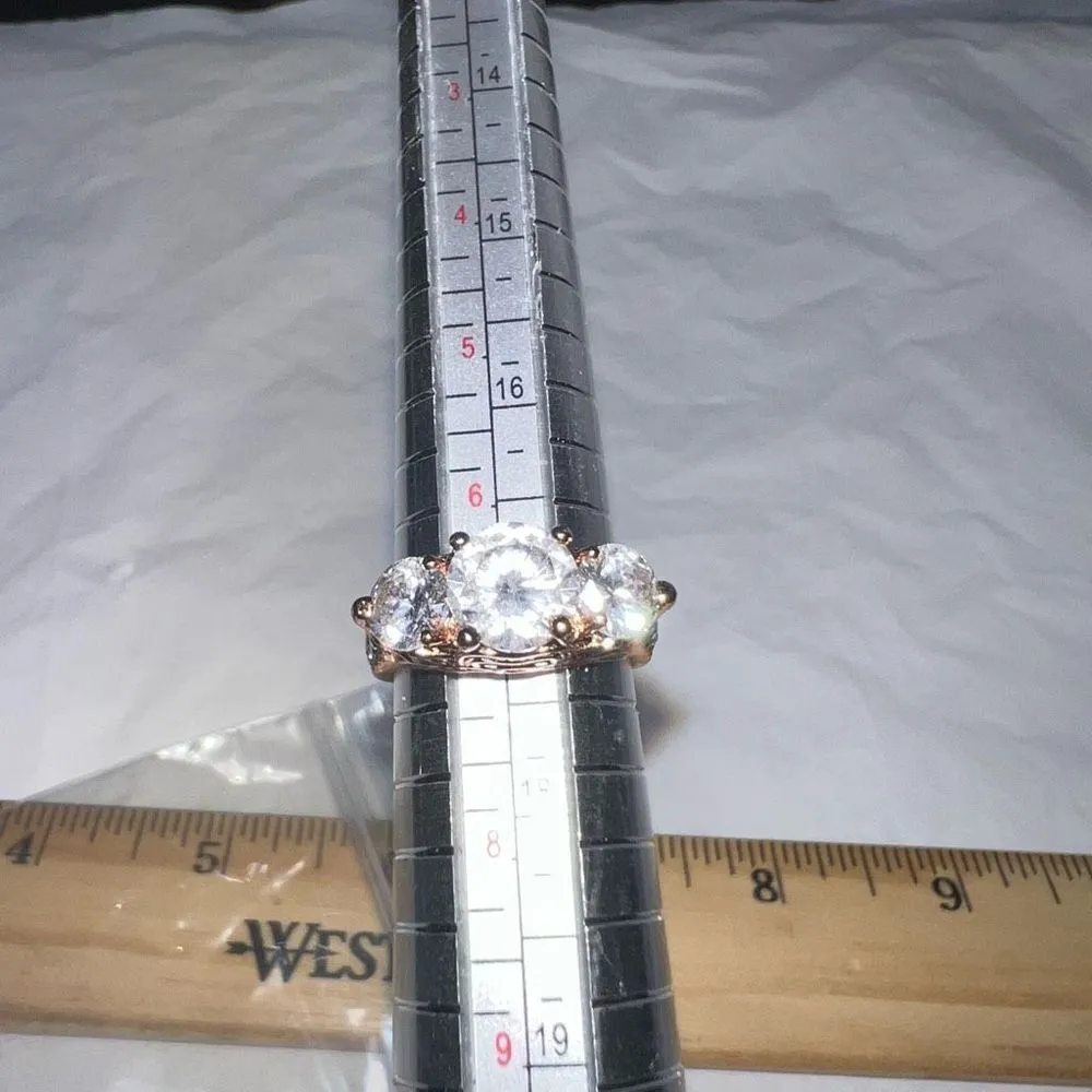 Rose Gold Tone Side Profile CZ Engagement/Cocktail Ring Pink - Image 4