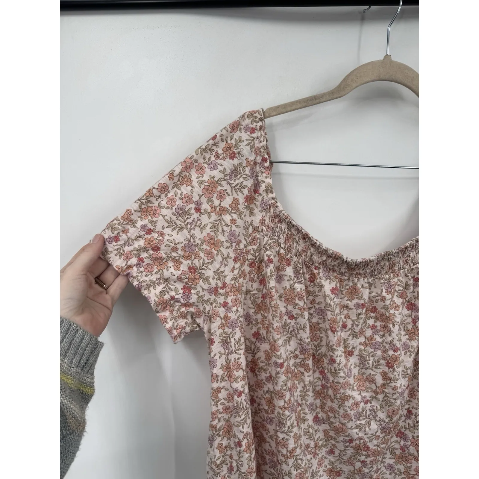 Lucky Brand Square Neck Floral Peasant Top Women Large Cream Prairie Fairy - Image 9