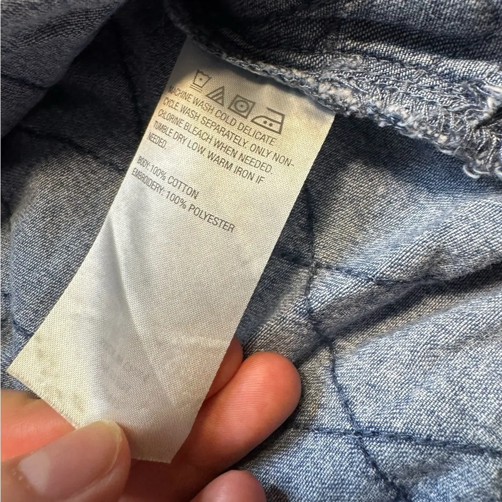 Joan Rivers Cotton Denim Boyfriend Shirt with Diamond Stitch Detail Small Blue - Image 3