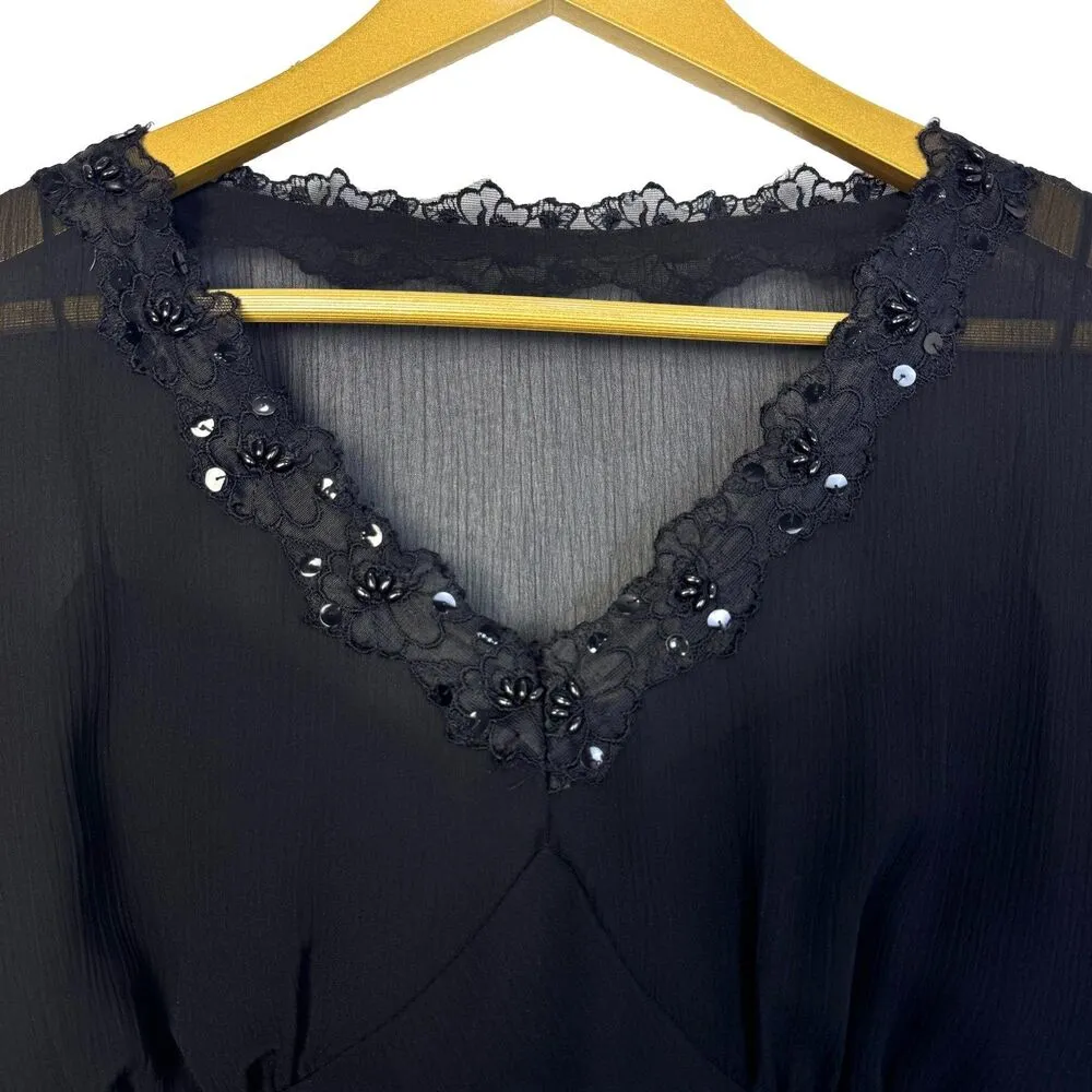 Vintage Babydoll Top Size 8P Sheer Lace Trim Beads Sequin Whimsigoth Fairy Y2K - Image 2