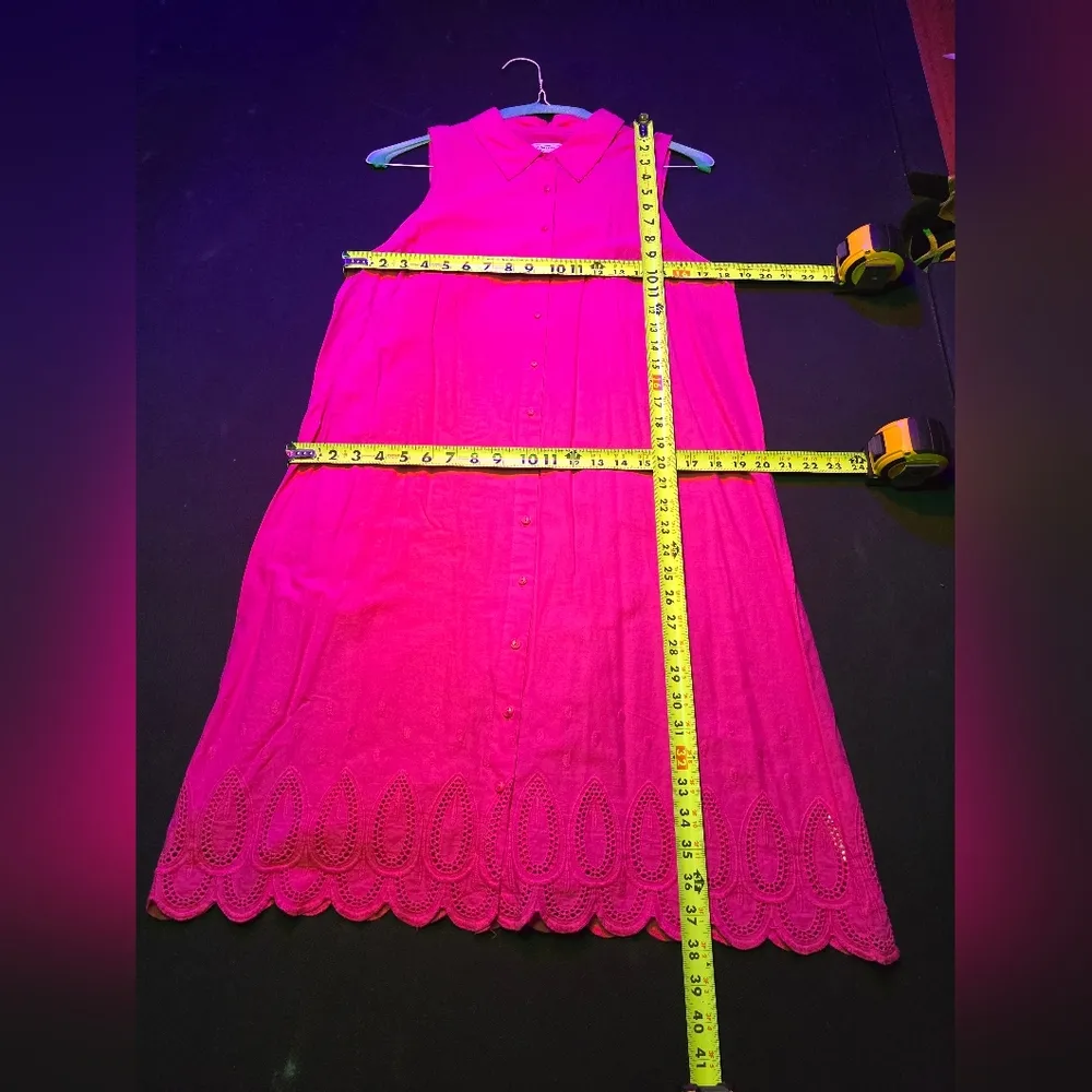 G.H. Bass & Co Womens Pink Cotton Sleeveless Button Down Knee Length Dress Large - Image 12