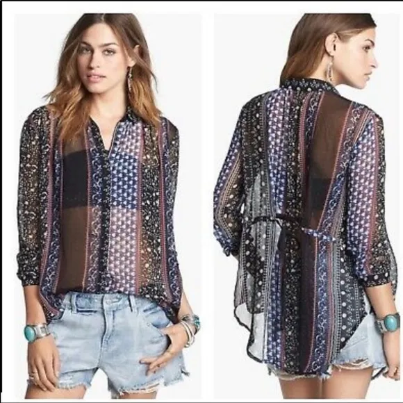 Free People Moonlight Mile Sheer Tie Back Blouse Medium - Image 2