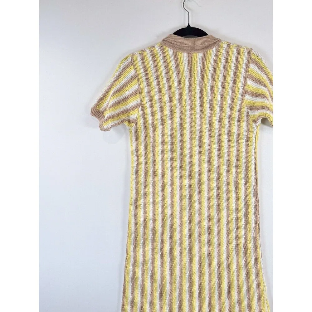 Rue Stiic Womens Dress Yellow Mini Sweater V Neck Striped Short Sleeve Size XS - Image 7