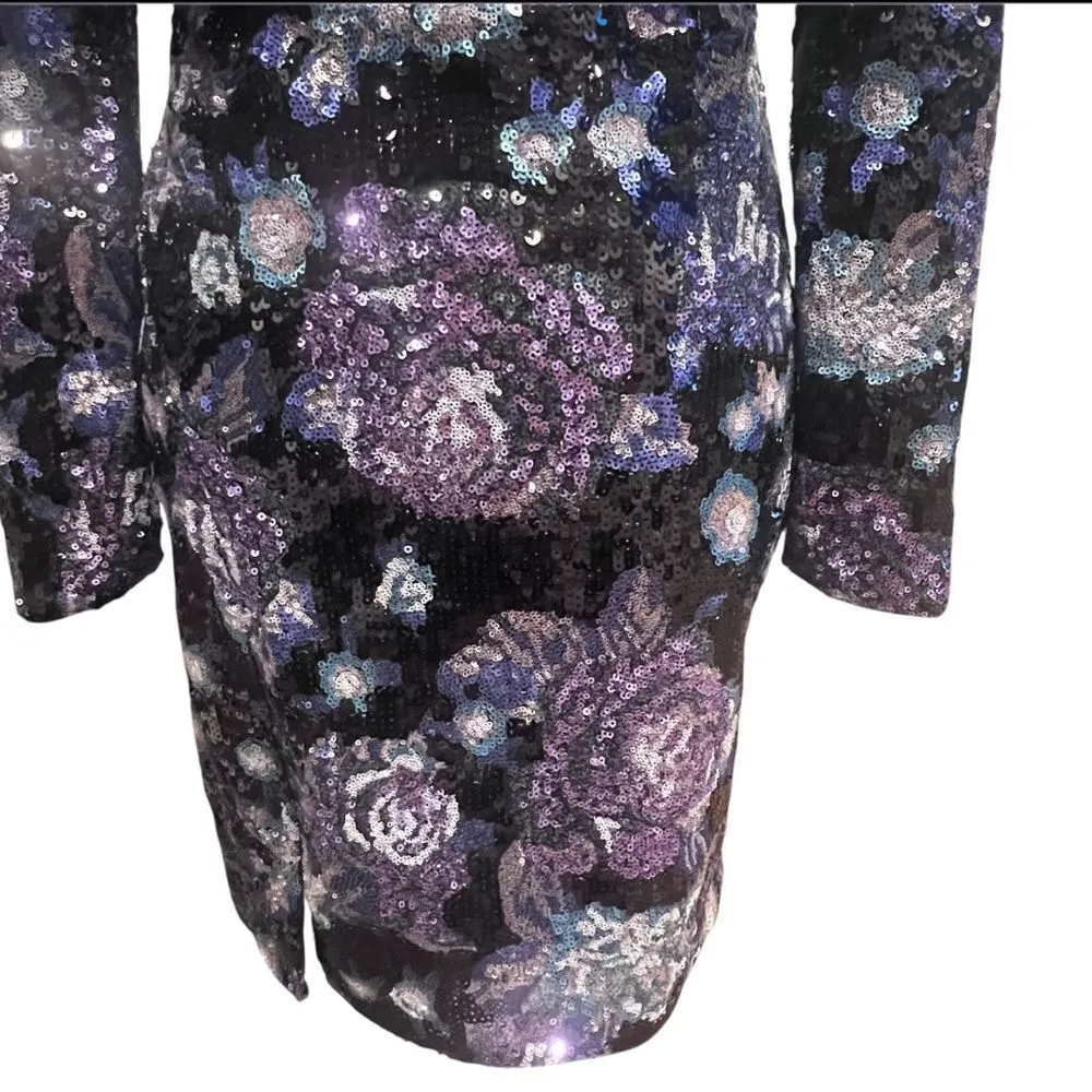 NWOT Dress the Population Nathalia Sequin Floral Long‎ Sleeve Mini Dress size xs - Image 6