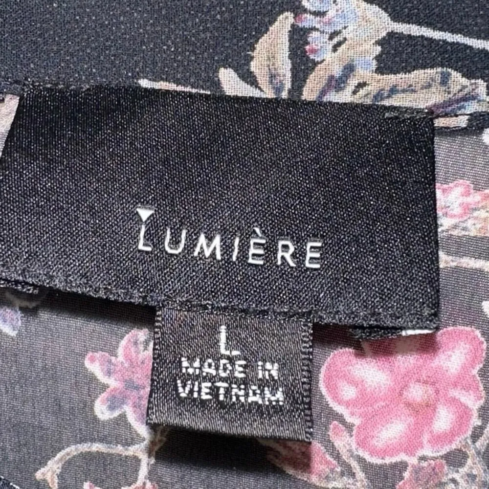 Lumiere Navy Floral Sheer Button Down Blouse Blue Size L - Image 5