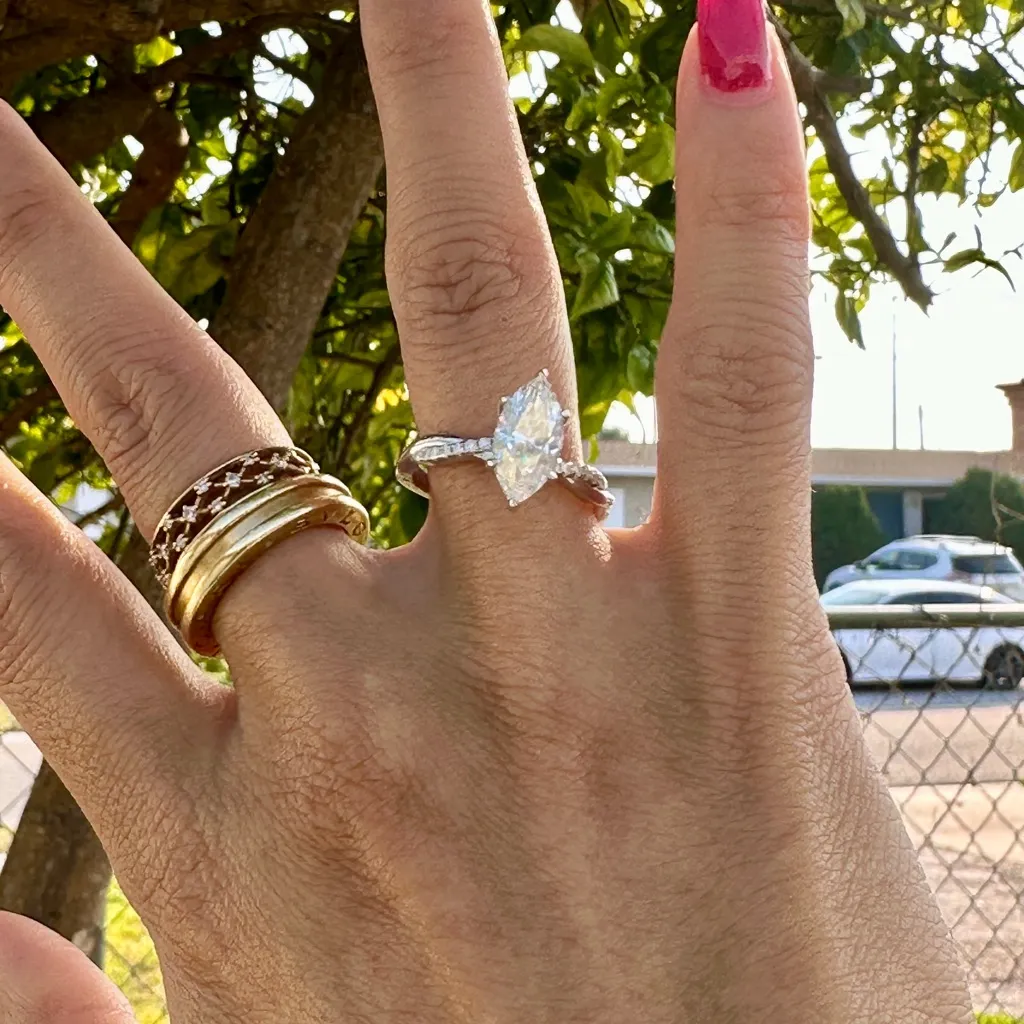 New Certified 2ct S925 marquise cut VVS1 D color moissanite ring in 7 Silver - Image 5