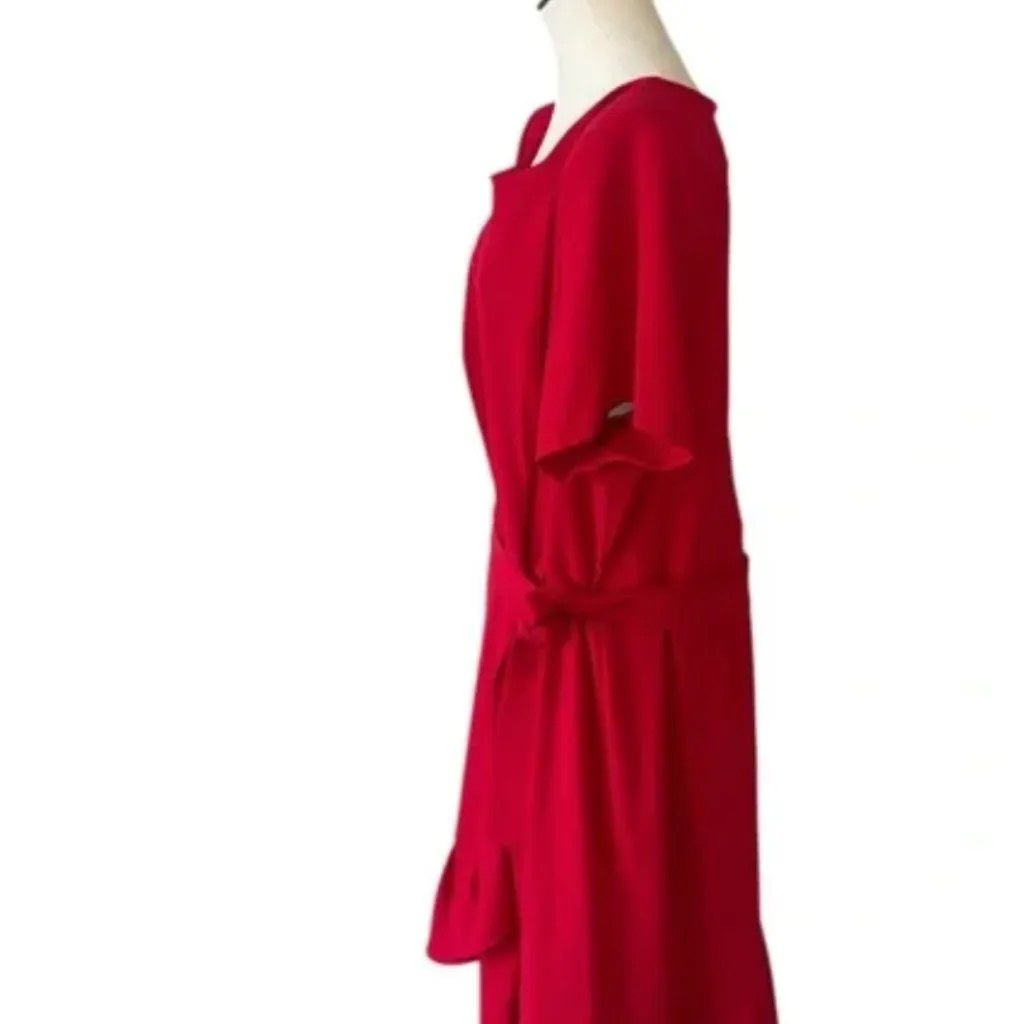 NWT Calvin Klein Short Sleeve Tie Front Ruffle Hem Fit and Flare Dress RED  20W - Image 3