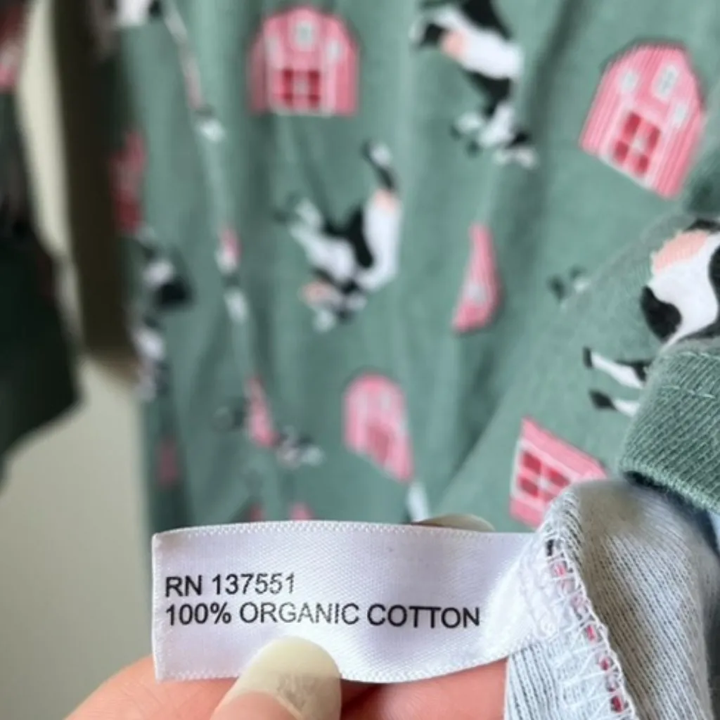 Leveret Two Piece Organic Cotton Pajama Set Cow Print Green Women's Medium - Image 6