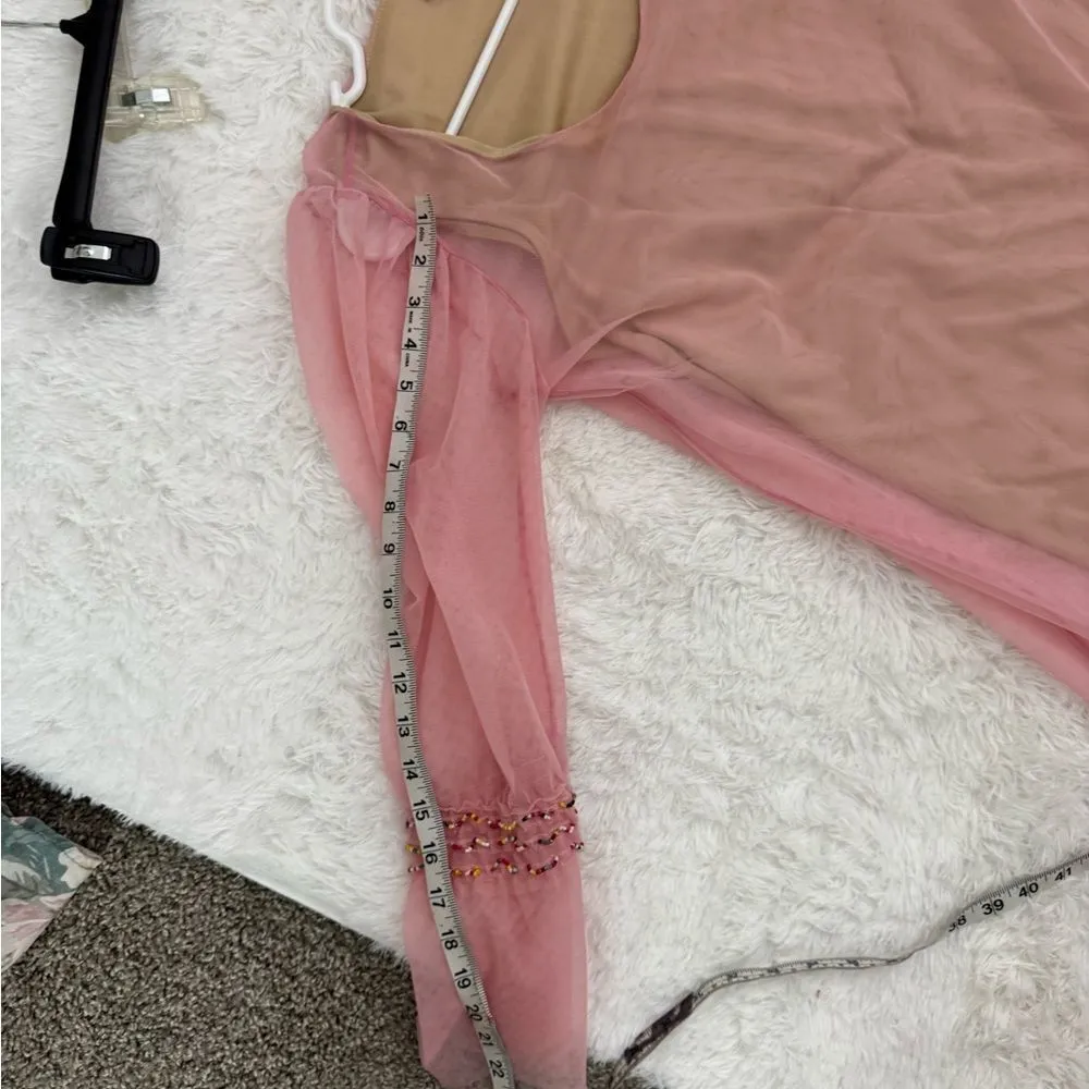 Staud Sheer Tulle Shift Dress w/Beaded Bell Sleeves Nude Lining Size XS - Image 12