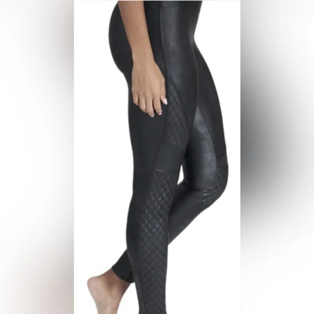 NWT NEW SPANX Quilted Faux Leather Shiny MOTO LEGGINGS-#20248R-BLACK Sz Small - Image 7