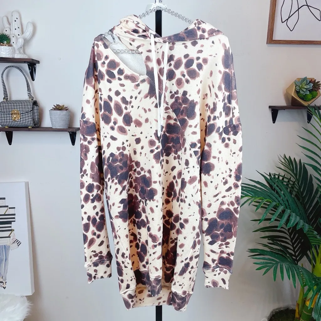 n:Philanthropy Tie-Dye Spotted Oversized Cotton Tunic Hoodie Size Small NWT Dark - Image 2