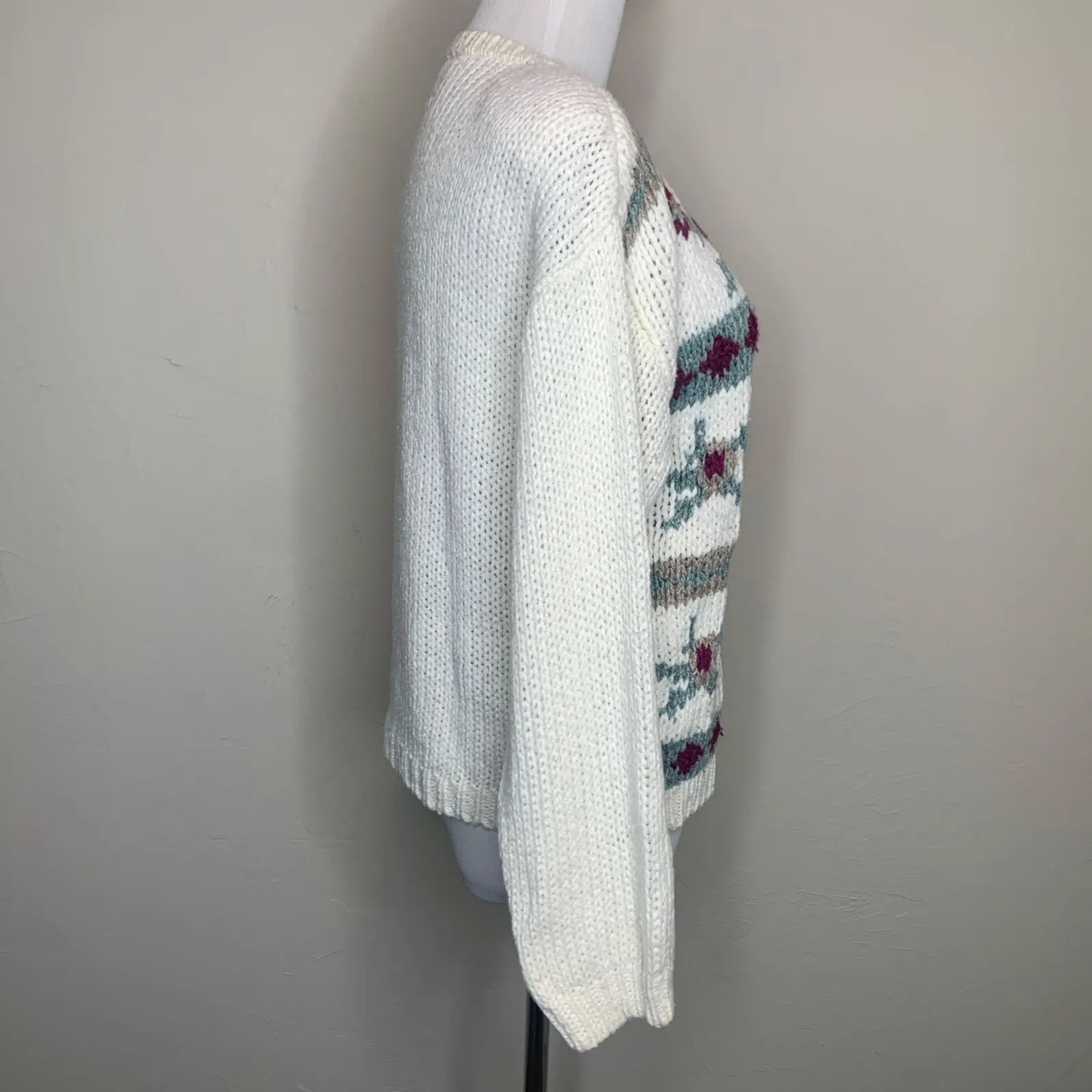 Knitted By Hand Vintage Henley Chunky Sweater Cottage Core Sz Small Red - Image 4